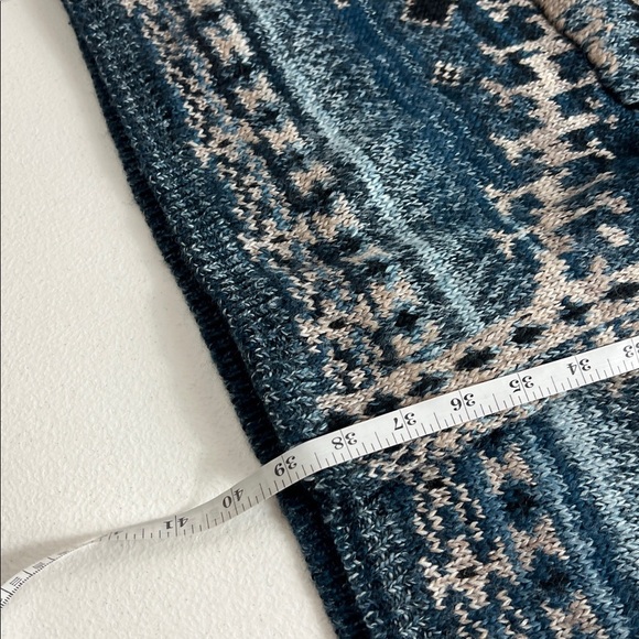 J. Jill  Sz XL Wool Blend Cardigan Duster Chunky Fair Isle Jacquard Blue - Picture 9 of 12